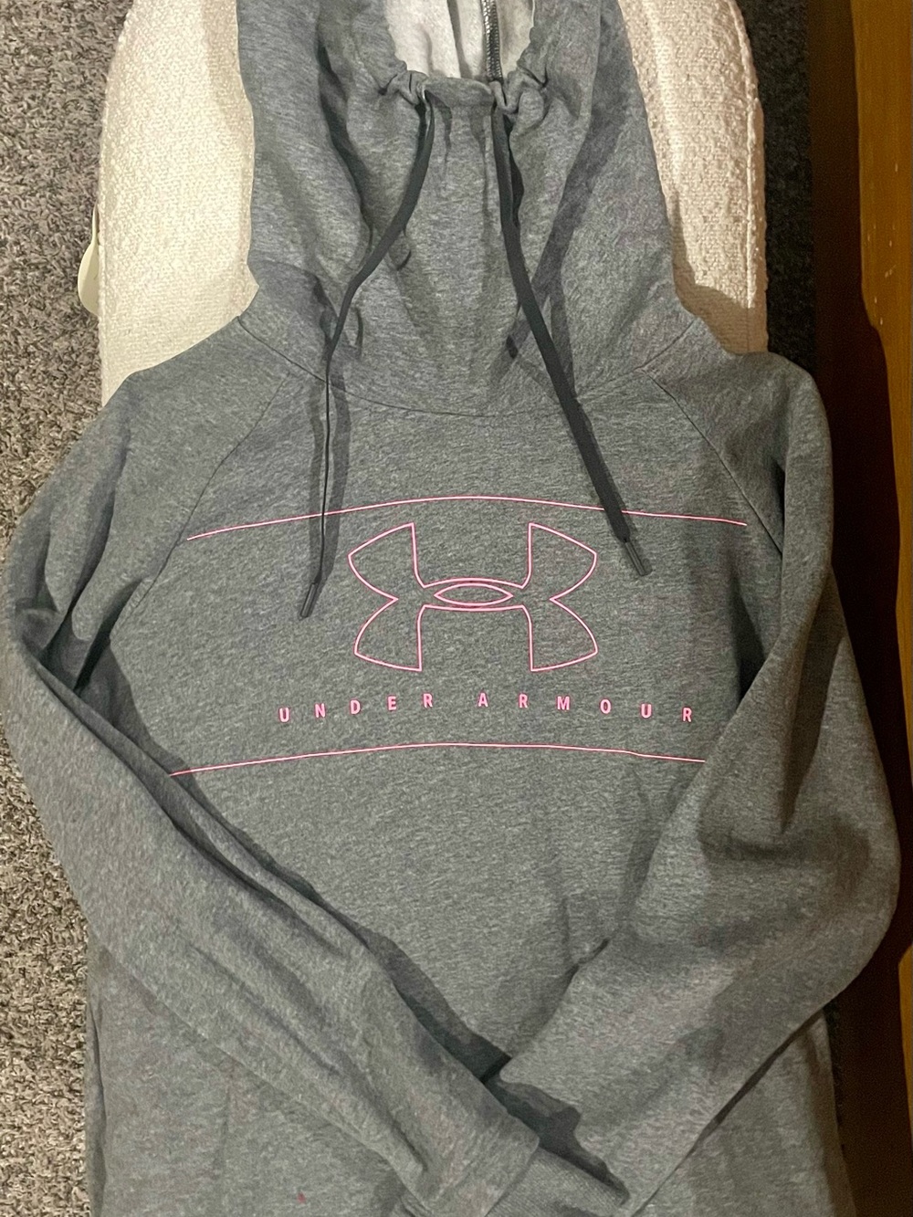 Under Armour Gray Hoodie with Pink Logo Outline